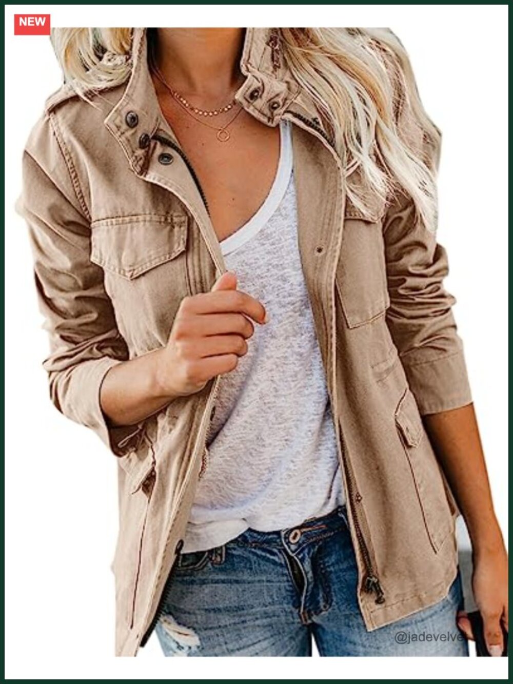 Womens Military Utility Anorak Jacket Twill Cotton Snap Flap Pockets Lightweight